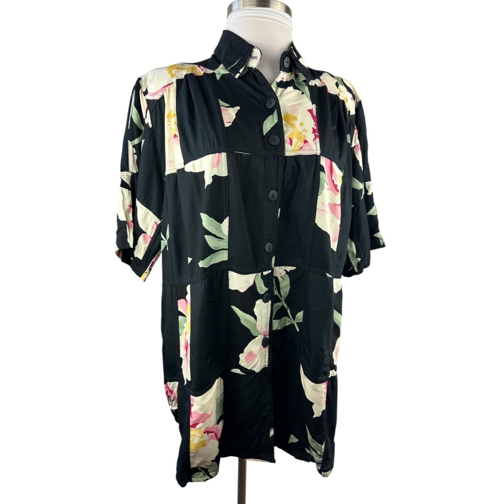 Vtg 90s We Be Bop Floral Tunic Patchwork Colorful Art to Wear Retro Plus Size 1X - Picture 2 of 13